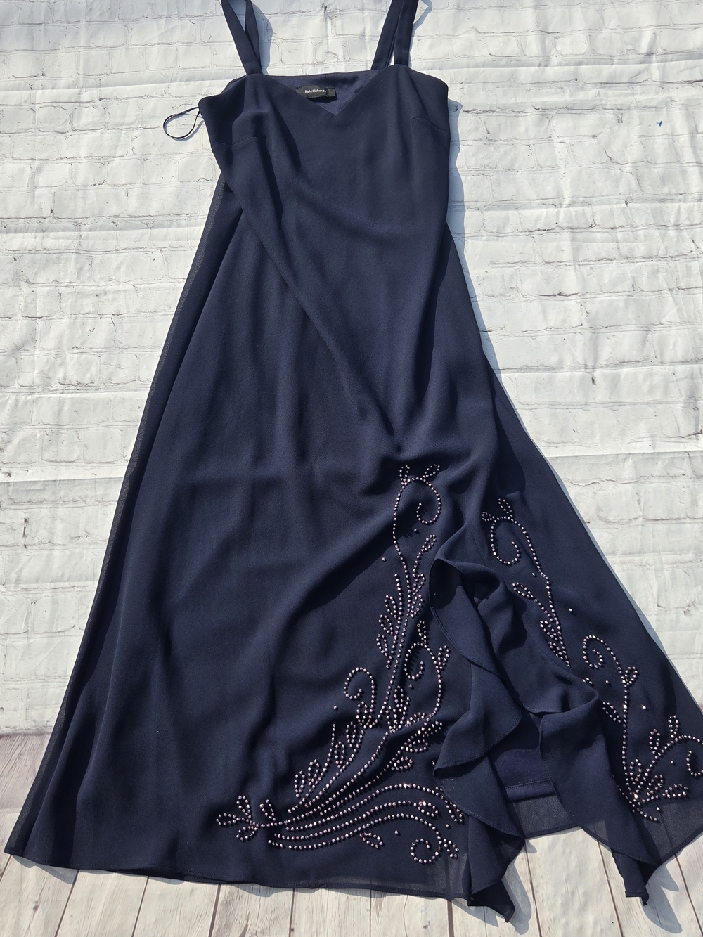 Vtg R & M Richards blue Waterfall Ruffle Beaded Hem Fairy dress Sz 10 Y2k HOCO